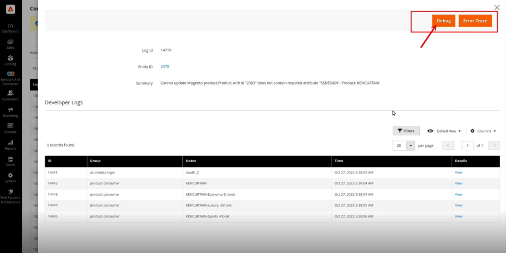 Debug and Error trace options